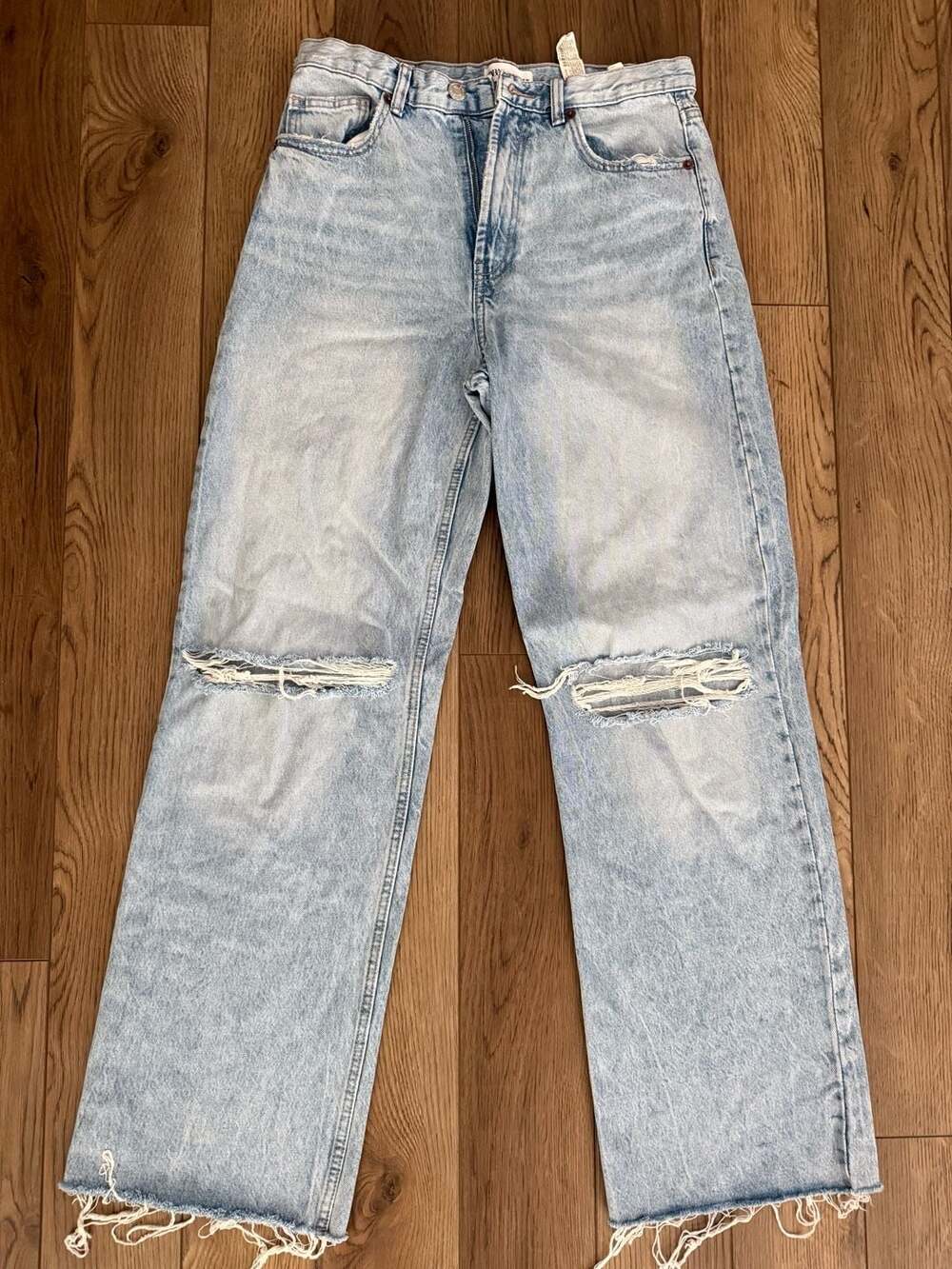 Zara high-rise distressed straight leg jean